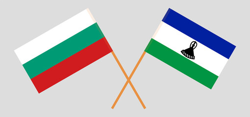 Crossed flags of Bulgaria and the Kingdom of Lesotho. Official colors. Correct proportion