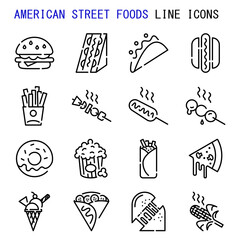American street foods line icons