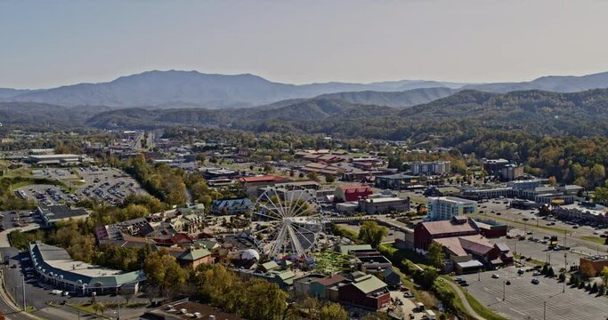 Pigeon Forge Tennessee Aerial v1 panoramic view around the island and intown cityscape with mountainous landscape background - Shot with Inspire 2, X7 camera - November 2020