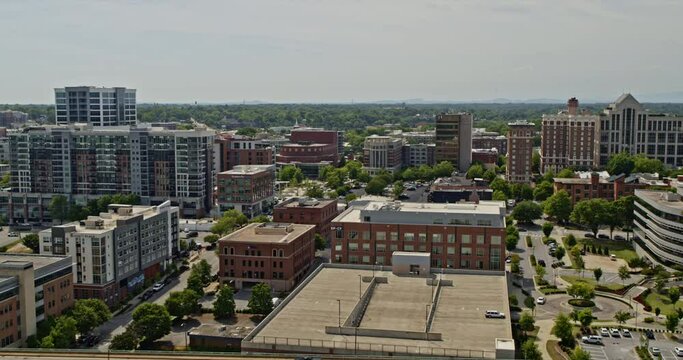 Greenville South Carolina Aerial v24 drone flying church street ramp overlooking at downtown cityscape toward southernside - Shot with Inspire 2, X7 camera - May 2021
