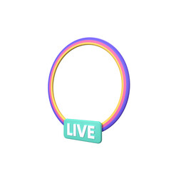 3D Rendering Live Streaming Icon Badge.