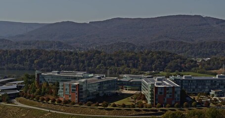Chattanooga Tennessee Aerial v14 establishing pan shot from bcbst building on cameron hill leading to industrial sites across the river - Shot with Inspire 2, X7 camera - November 2020