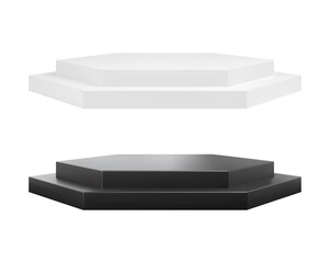 Black and white realistic round podium. Empty ceremony platform pedestal. Vector illustration