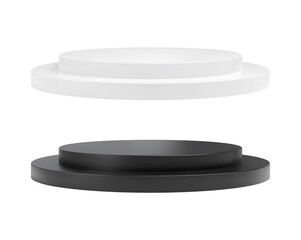 Black and white realistic round podium. Empty ceremony platform pedestal. Vector illustration.
