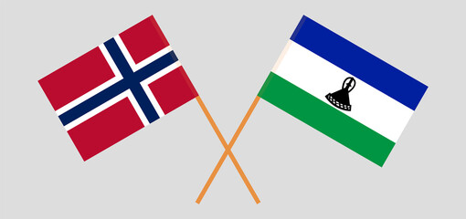 Crossed flags of Norway and the Kingdom of Lesotho. Official colors. Correct proportion