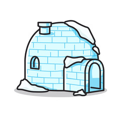 igloo house in cute line art illustration style