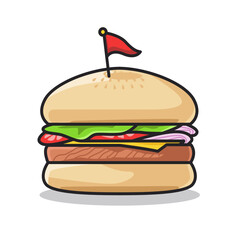 hamburger in cute line art illustration style