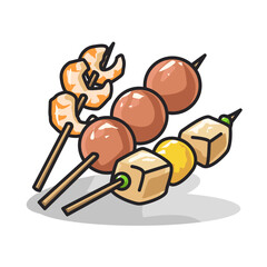 sausage bbq in cute line art illustration style