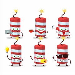 Red firecracker cartoon character with various types of business emoticons