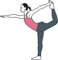 ヨガ　ダンサーのポーズ　若い女性　全身　線画