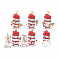 Artistic Artist of red firecracker cartoon character painting with a brush