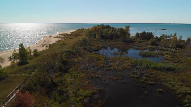  Aerial of swamp  near lake Huron ,Michigan