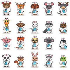 Vector illustration of Cute Character Cartoon of Animal Nurse. Good for label, sticker, clipart. white isolated background