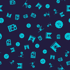 Set News, Discount percent tag, Dollar plant and Telephone 24 hours support on seamless pattern. Vector