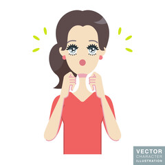 驚きと納得の表情とポーズの口コミ広告に使いやすい若い女性の感情表情イラスト