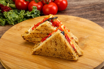 Club sandwich with eggplant and cheese