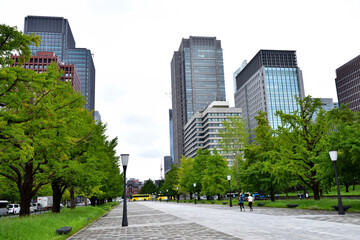 丸の内口遊歩道から眺める東京駅
