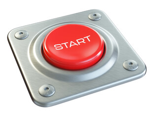 Red start button  isolated on white background 3D