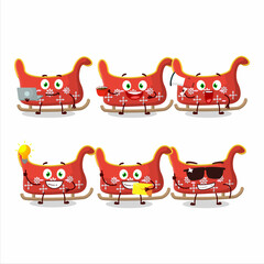 Reindeer sleigh cartoon character with various types of business emoticons