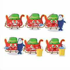 A fisherman reindeer sleigh cartoon picture catch a big fish