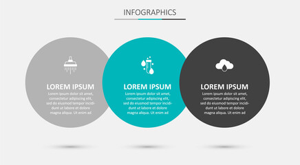 Set Test tube with water drop, Shower and Cloud rain. Business infographic template. Vector