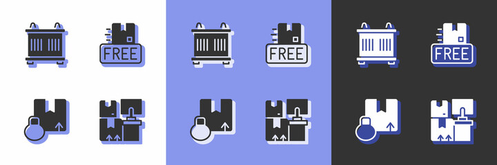 Set Warehouse with boxes, Container, Carton cardboard and Cardboard free symbol icon. Vector