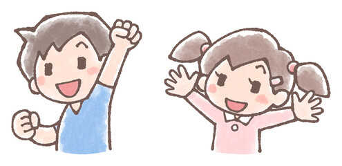 かわいい子供たちの応援イラストセット水彩風