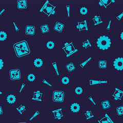 Set Stop bee, Flower, Beekeeper with protect hat and Beekeeping knife on seamless pattern. Vector