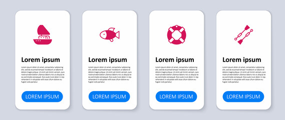 Set Oars or paddles boat, Lifebuoy, Fish and Yacht sailboat. Business infographic template. Vector