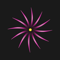 Neon bright flower on black background. Glowing electric sign. Vector Illustration.