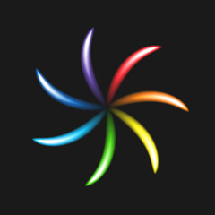 Neon bright flower on black background. Spectrum, gamut, rainbow. Glowing electric sign. Design element in concept of optics. Vector Illustration.