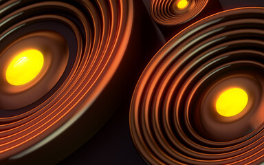 Circle neon light dark brown luxury abstract geometric circle pattern background 3d rendering