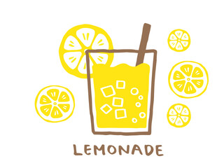 かわいいレモネードとLEMONADEの文字／手書き文字イラスト