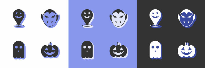 Set Pumpkin, Happy Halloween holiday, Ghost and Vampire icon. Vector