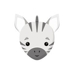 Cute zebra head in cartoon style on white background.
