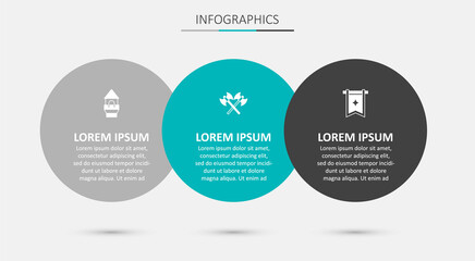 Set Crossed medieval axes, Castle tower and Medieval flag. Business infographic template. Vector