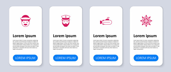 Set Ship steering wheel, Submarine, Captain of ship and Sailor. Business infographic template. Vector