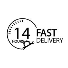 Fast delivery fourteen hours sign illustration