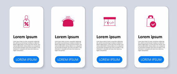 Set Paper shopping bag, Market store, Wallet and Discount percent tag. Business infographic template. Vector