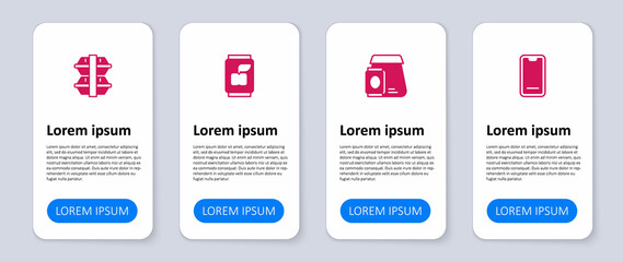 Set Food ordering on mobile, Online food, Soda can and Lunch box. Business infographic template. Vector