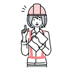 立って書類を手に持って何かひらめいた工事現場の女性