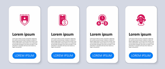 Set Location taxi car, Taxi waiting time, Mobile banking and Life insurance with shield. Business infographic template. Vector