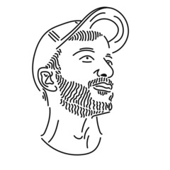 black line design of a person's face