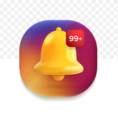 instagram social media notification message bell cute icon alert and alarm on pastel background