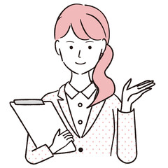 手描き1color  30代　スーツの女性　笑顔でご紹介