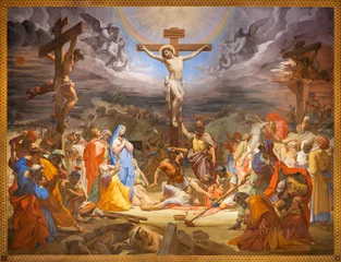 Fotobehang ROME, ITALY - AUGUST 28, 2021: The fresco of Crucifixion in the church San Girolamo dei Croati by  Pietro Gagliardi (1847-1852). © Renáta Sedmáková