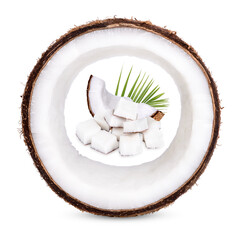 Coconut with leaves Isolated on white background