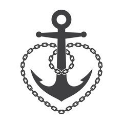 Vector nautical anchor wrapped in a heart-shaped chain. Isolated on white background. © Jan