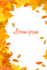 Leaf fall. Vertical background with autumn leaves. Poster with maple and rowan. Design element for seasonal holidays, events, discounts, and sales. Isolated objects on a white background. - 460233768