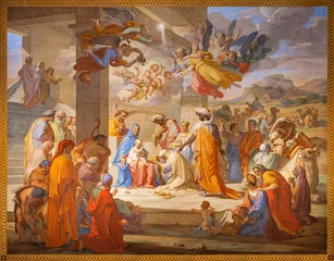 Schilderijen op glas ROME, ITALY - AUGUST 28, 2021: The  fresco Adoration of Magi in the church San Girolamo dei Croati  by  Pietro Gagliardi (1847-1852). © Renáta Sedmáková